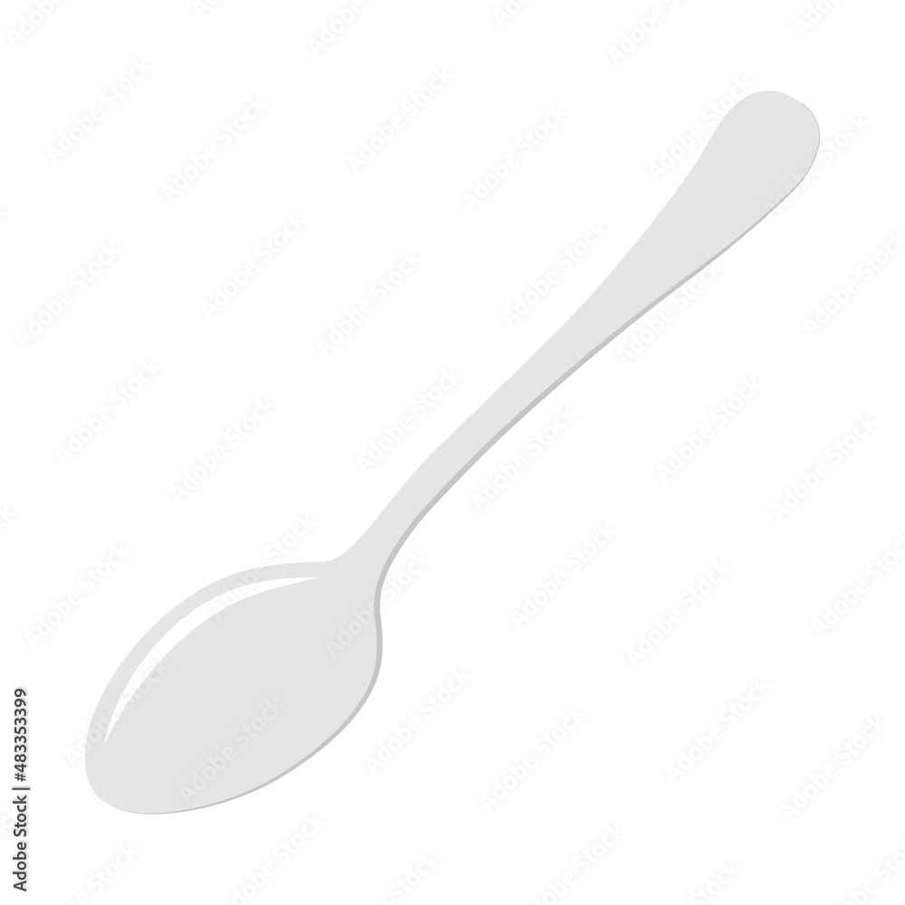 Flat icon with teaspoon. Silver metal spoon vector icon. Side view. Flat icon with teaspoon. Silver metal spoon vector icon. Side view.