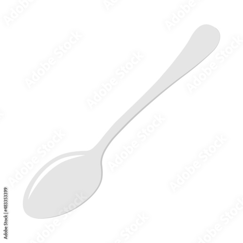 Flat icon with teaspoon. Silver metal spoon vector icon. Side view.