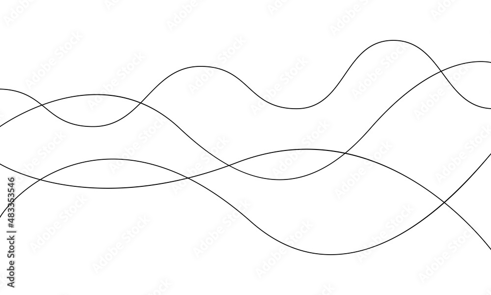Black line wave in abstract style on white background. Curved lines. Abstract art background vector.