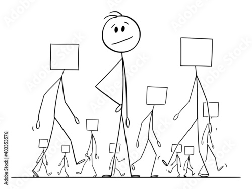 Person Standing Our of the Crow, Different Individuality, Vector Cartoon Stick Figure Illustration