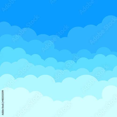 Blue sky and clouds. Sky in cartoon style. Stylish illustration for wallpaper design. Nature background.