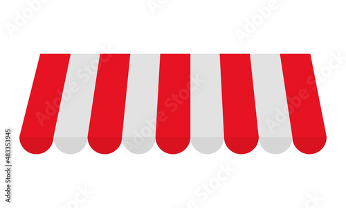 Awning of shop. Stripe shop tent. Roof of marketplace. Vector 10 Eps.