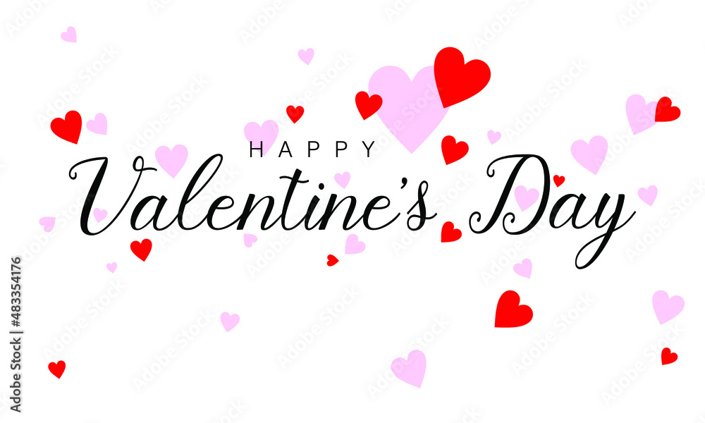 Abstract pink and red hearts with Happy Valentine’s Day text on an isolated white background