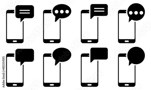 Modern icon with black sms phone set. Message icon vector. Phone sms collection.