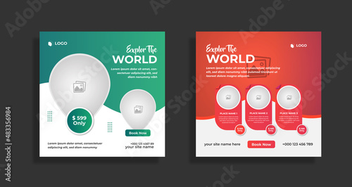 Explore travel agency social media post and web banner template