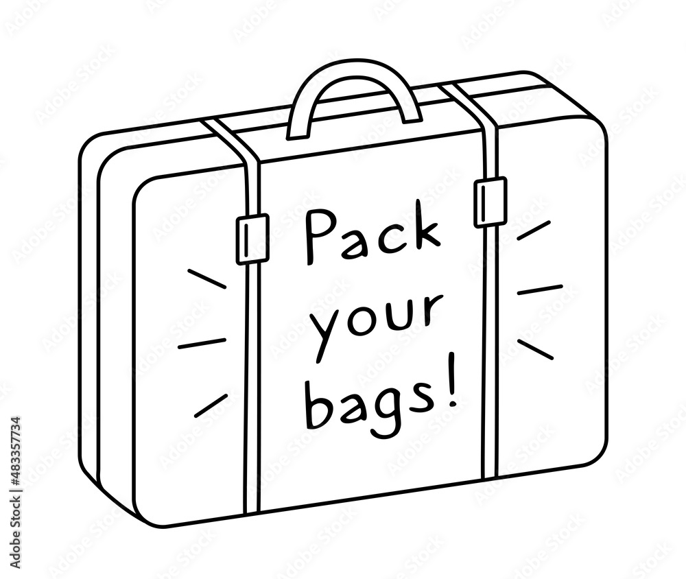 Vintage Suitcase with the inscription "Pack your bags!". Sketch of