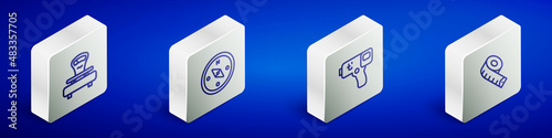 Set Isometric line Scales, Compass, Digital thermometer and Measuring tape icon. Vector