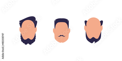 A set of three faces of guys of different types and nationalities. Isolated. Vector illustration.