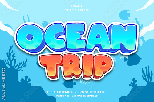 Cute Ocean Trip Cartoon 3D Editable Text Effect © Kardus Studio