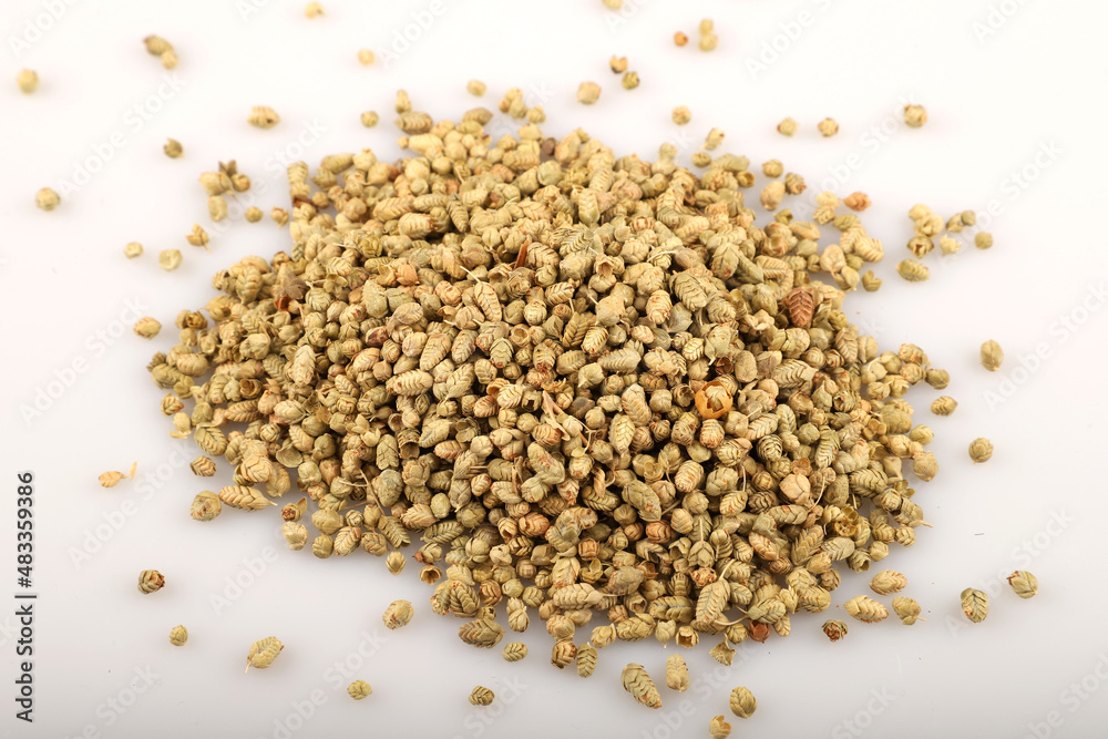 Dried thyme photo from above on white background. Dried thyme photo from above on white background.
