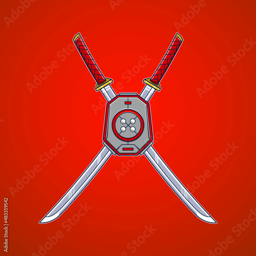 Shield and Sword cartoon logo design. Good to use for game community, game developer, and game logo.