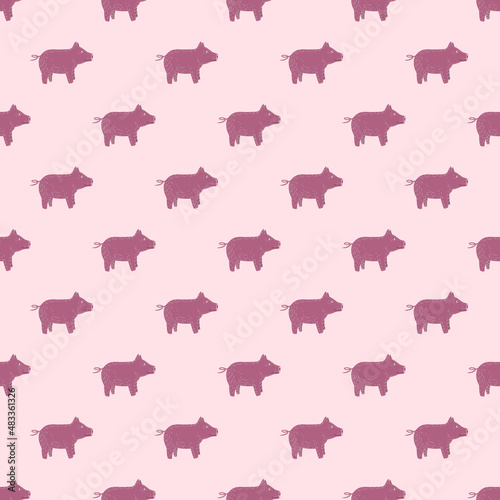 Cute pigs seamless pattern. Background of livestock animals .