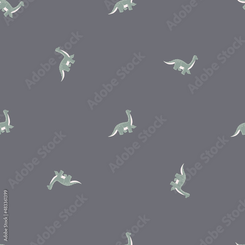 Cute brachiosaurus seamless pattern. Funny children dinosaur sketch.