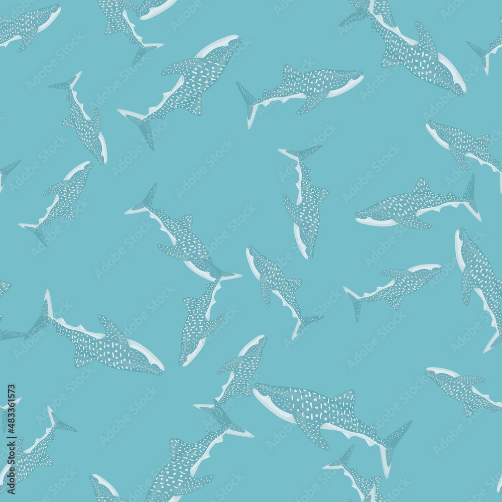 Whale shark seamless pattern in scandinavian style. Marine animals background. Vector illustration for children funny textile. Whale shark seamless pattern in scandinavian style. Marine animals background. Vector illustration for children funny textile.