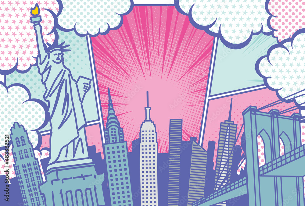 ポップアート風のニューヨークの街並み背景イラスト Stock Vector Adobe Stock