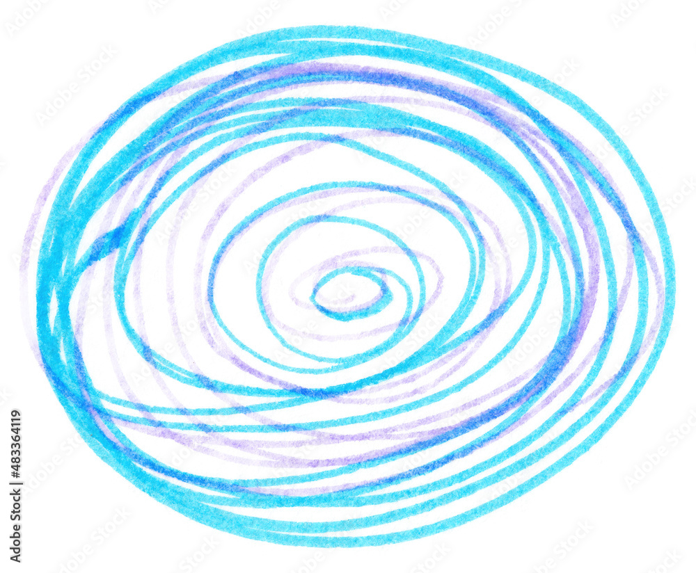 Abstract circles spiral drawn with blue markers