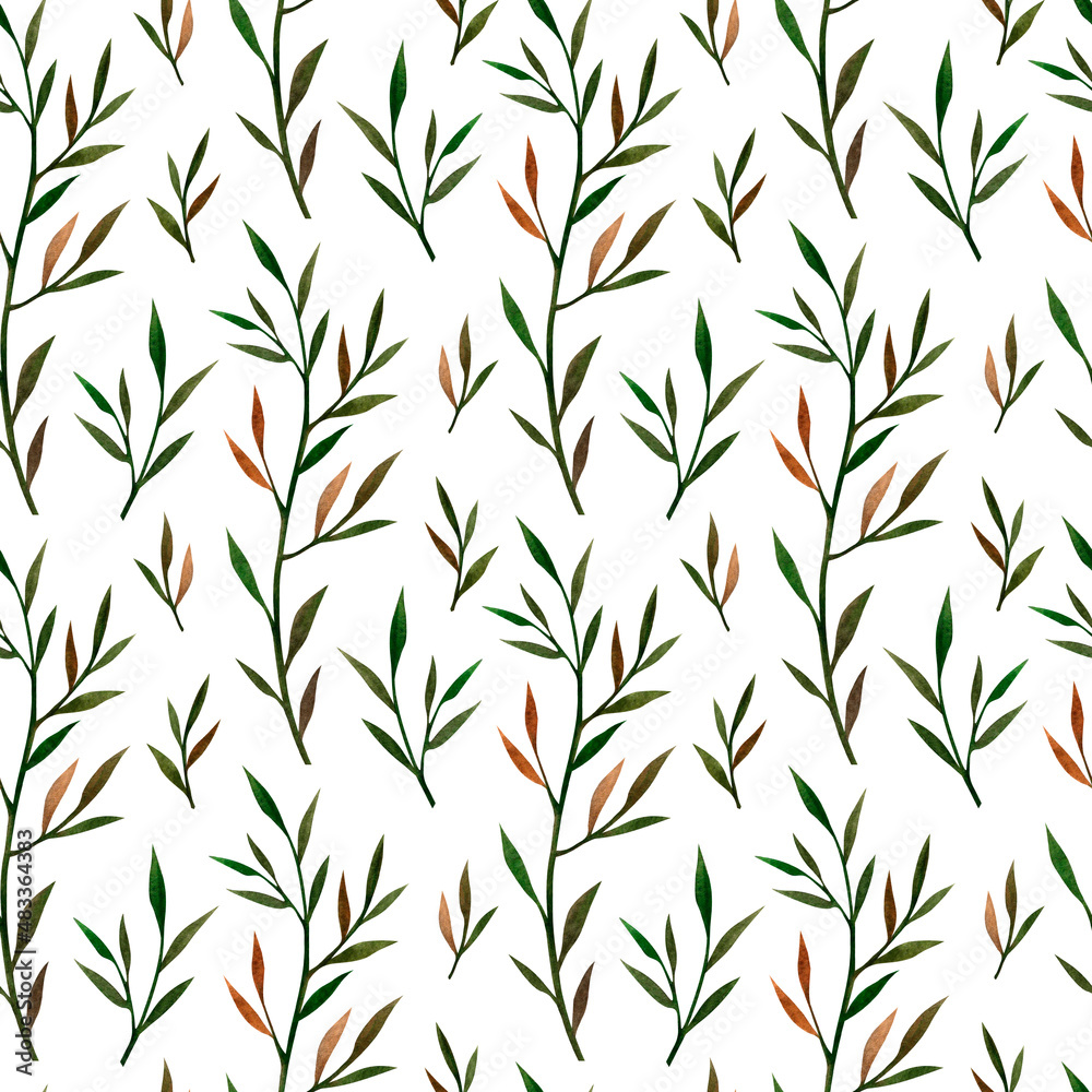 Seamless watercolor floral pattern on a white background, hand drawing, ideal for wrappers, wallpapers, fabrics, textiles.