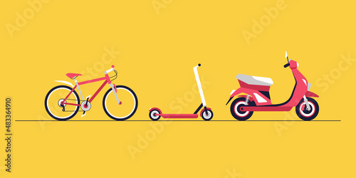 Drawing of vehicles for moving around the city. Transport for recreation and entertainment. A set of objects for design.