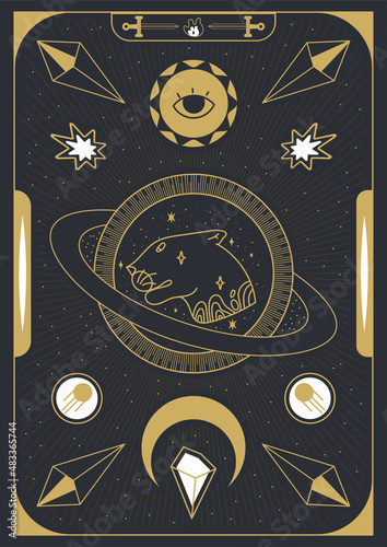 Design in boho style for the cover, astrology, tarot. Panter, moon and sun. Vector illustration.
