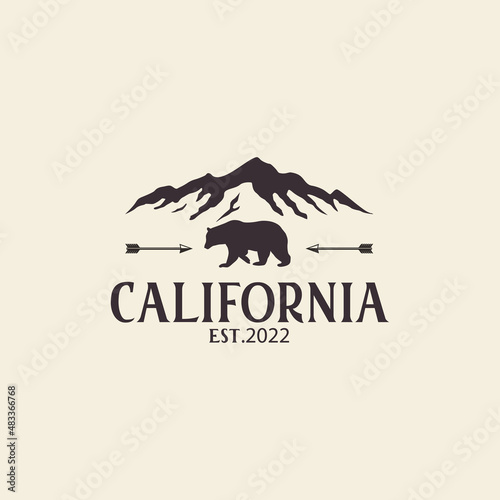 California vintage typography Grizzly bear mountain vector logo icon symbol illustration design
