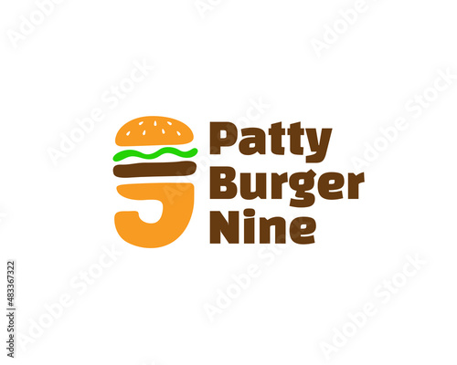lettering number 9 burger logo concept. Vector illustration