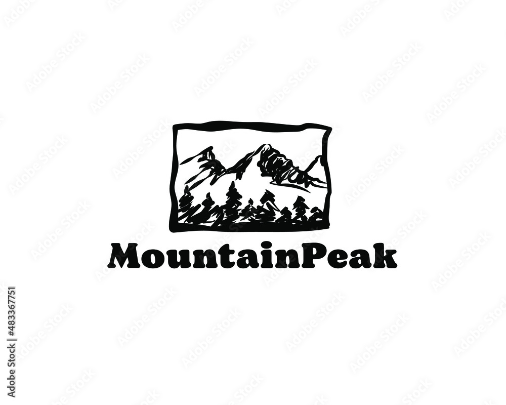 brush scribble mountain peak logo design. Vector illustration brush scribble mountain peak logo design. Vector illustration