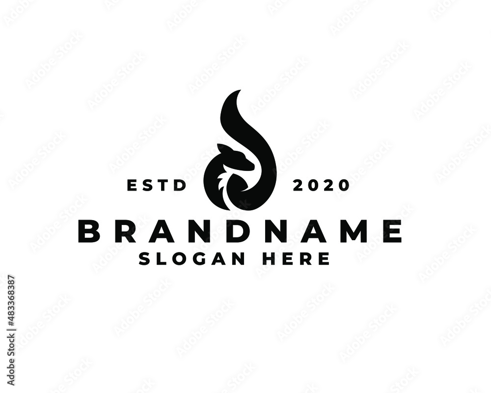 Fototapeta premium abstract black fox tail fire drop logo concept. Vector illustration