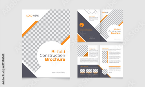 Business Construction bifold brochure template with modern, minimal and abstract design
