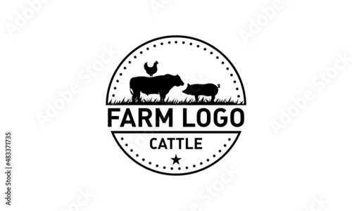 farm Logo. Vintage Cattle logo design vector.