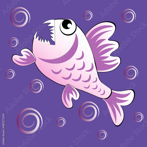 predatory evil piranha fish. Fabulous underwater world. Styling, cartoon style