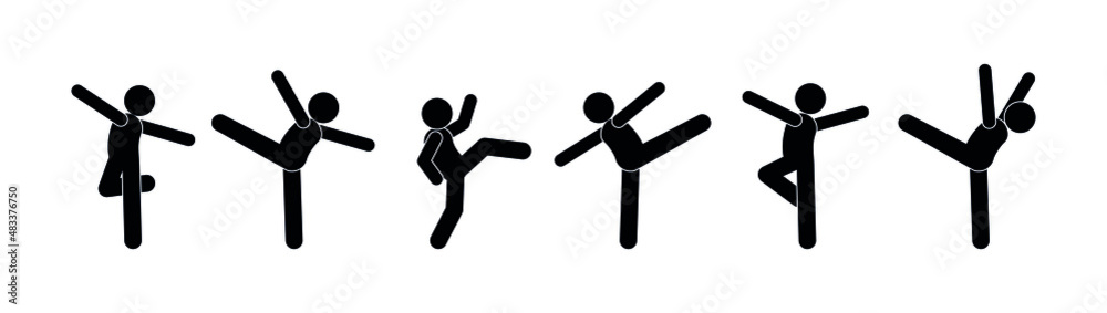 dancing people in different poses, stick figure dancer, set of human silhouettes, stickman ballet icon dancing people in different poses, stick figure dancer, set of human silhouettes, stickman ballet icon