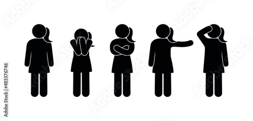woman illustration, stick figure female silhouette, stickman isolated on white, man icon set