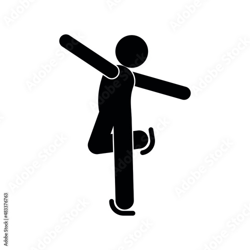 figure skater icon, ice skating illustration, stick figure human silhouette, man dancing on ice