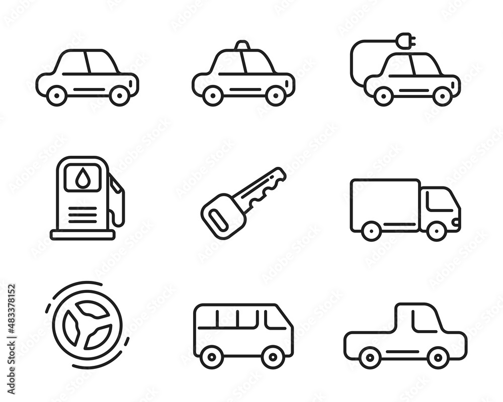 Set of cars icon in simple linear style isolated on white background