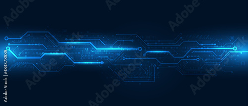 Technology background concept.Circuit board electronic system.Futuristic hi-tech light on dark blue.