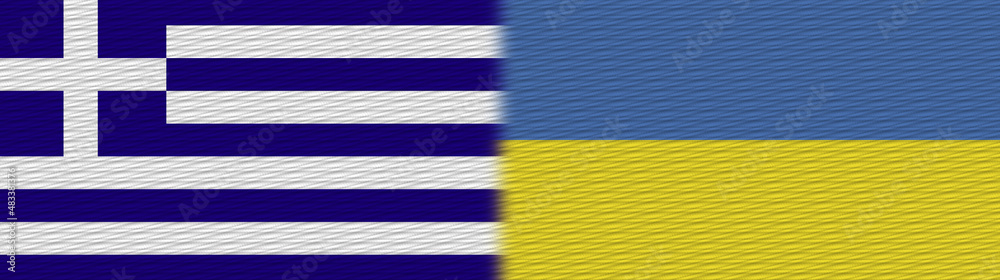 Fototapeta premium Ukraine and Greece Fabric Texture Flag – 3D Illustration