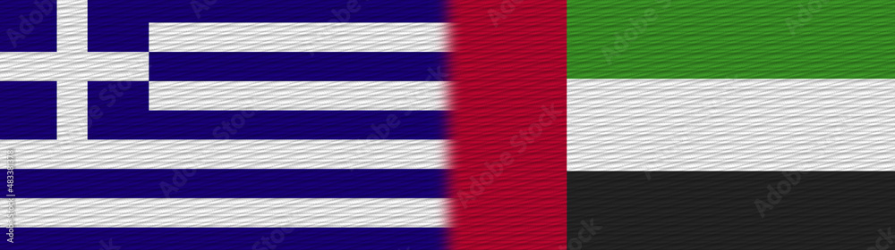 United Arap Emirates and Greece Fabric Texture Flag – 3D Illustration United Arap Emirates and Greece Fabric Texture Flag – 3D Illustration