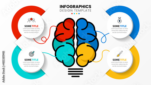 Infographic template with icons and 4 options or steps. Brain