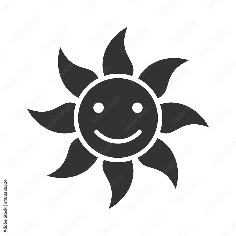 Smiling sun icon silhouette flat design vector illustration.
