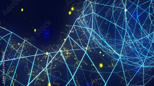 Abstract digital connection moving dots and lines. Communication technology world network. Animation of data processing and network connections. Background 4k