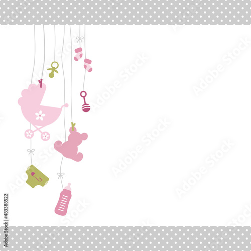 Links Hängende Babysymbole Mädchen Rosa Olivgrün Kanten Punkte Grau