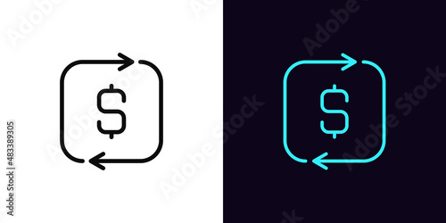 Outline cashback icon, with editable stroke. Linear cash back sign, money return pictogram