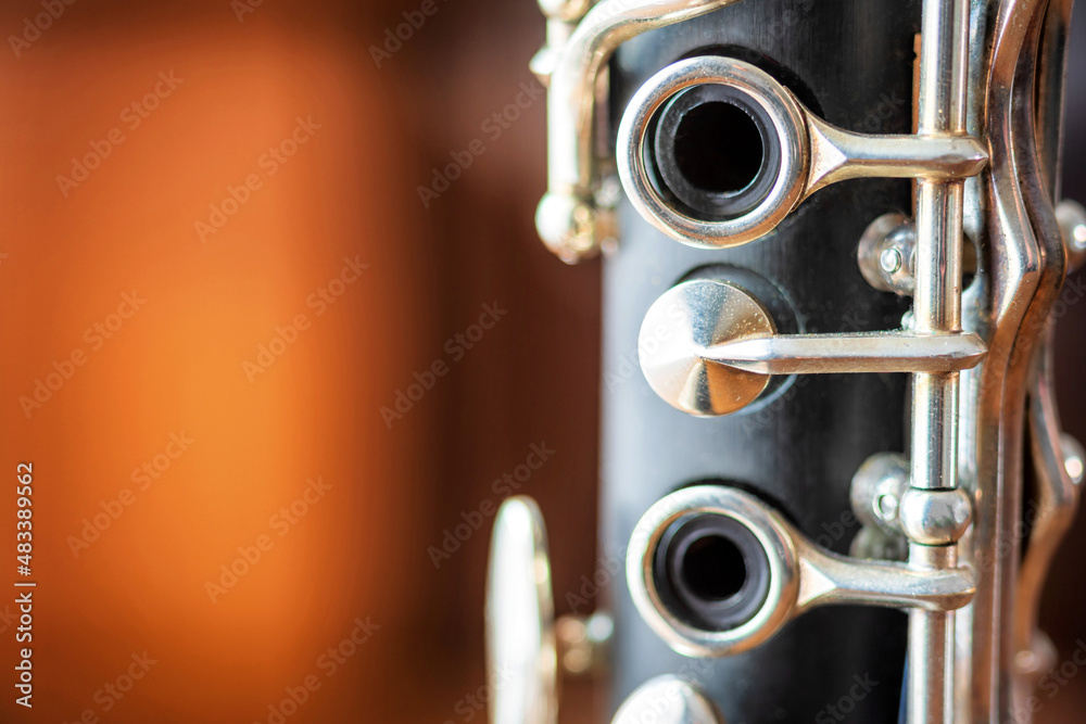 Naklejka premium details of clarinet musical instrument closeup