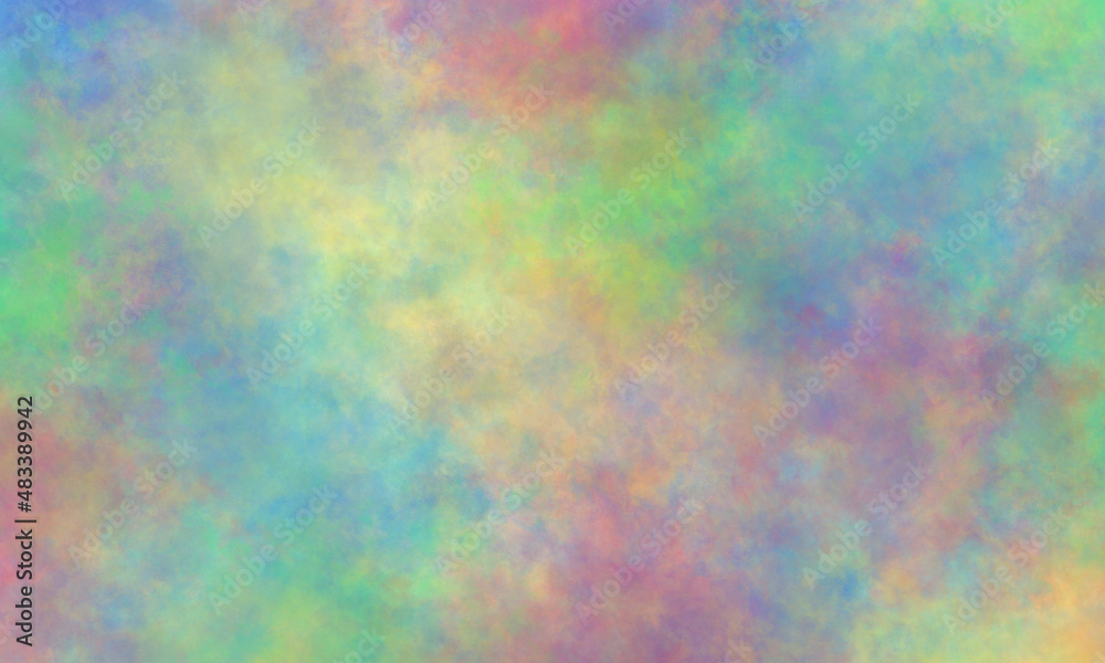 Abstract translucent watercolor background in purple, blue, green, yellow and pink tones. Copy space, horizontal banner.