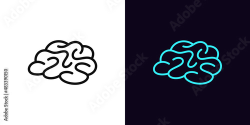 Outline brain icon, with editable stroke. Linear brain sign, intelligence pictogram