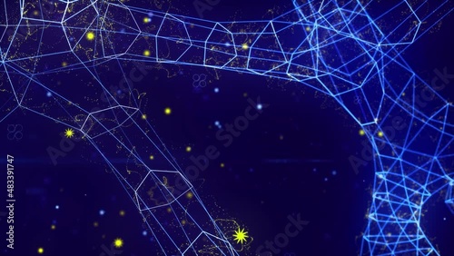 Abstract digital connection moving dots and lines. Communication technology world network. Animation of data processing and network connections. Background 4k