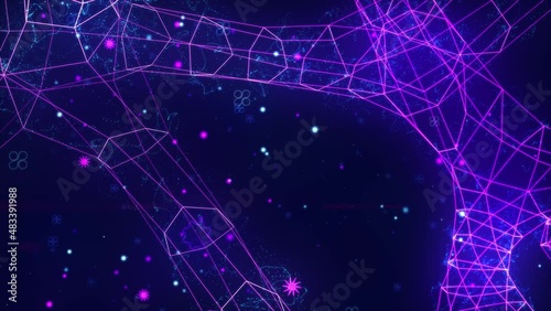 Abstract digital connection moving dots and lines. Communication technology world network. Animation of data processing and network connections. Background 4k