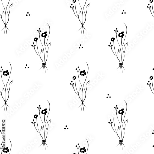 Vector illustration. Floral seamless pattern. Bouquet of wild flowers. Hand drawn flower field. simple flowers.