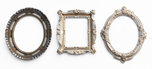 golden vintage antique victorian frame isolated on white background