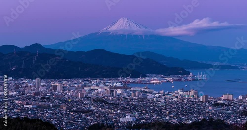 日本平から夕方の清水港と富士山Timelapse